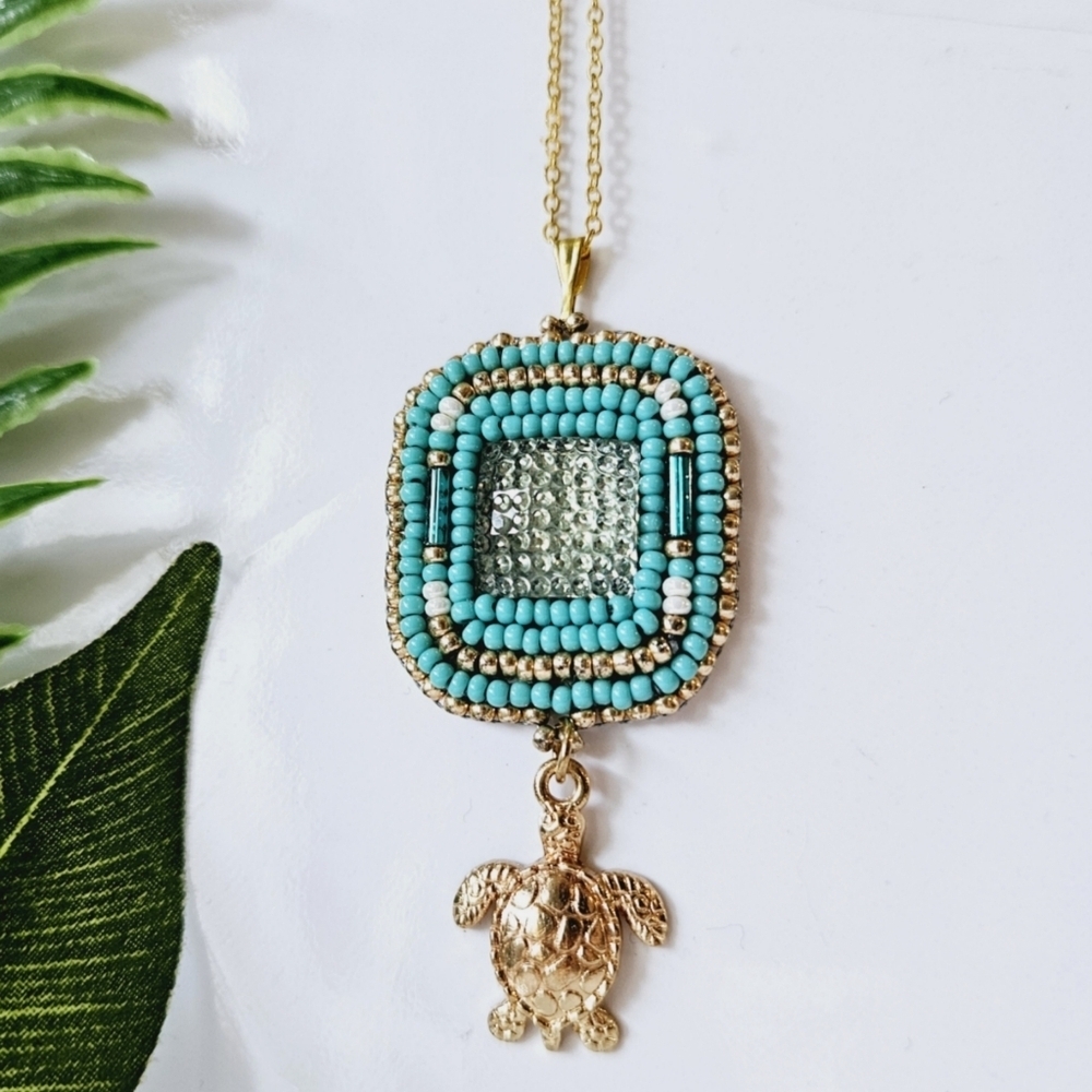 2/$27 | Turquoise Turtle Bohemian Beaded Necklace | Indigenous Handmade